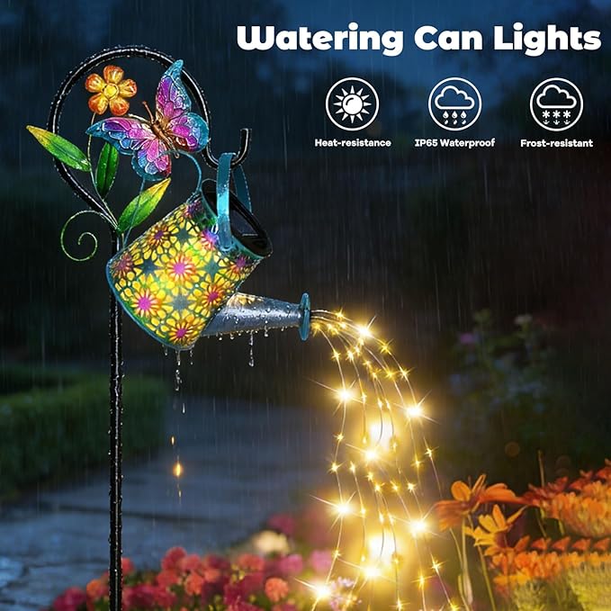 Solar Watering Can Lights, Waterproof Garden Lanterns with Shepherd Hook, Butterfly Hanging Lanterns Decor for Patio Yard Lawn Walkway, Perfect Gardening Gift for Women Mom Grandma (Butterfly)