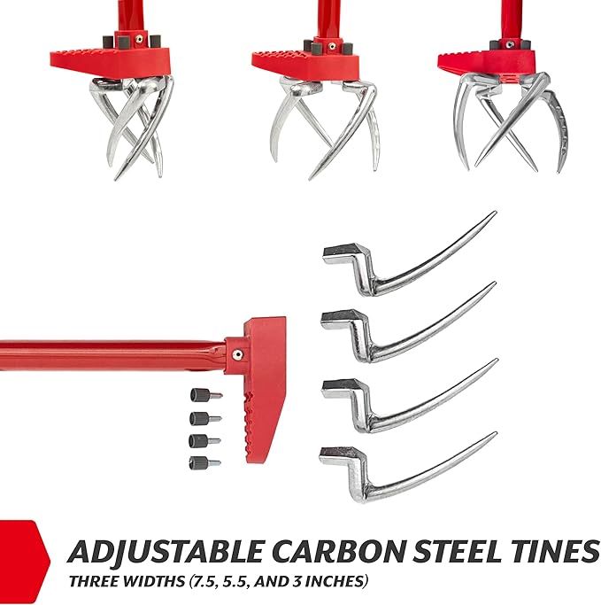 Garden Weasel Claw Pro Garden Tiller and Cultivator Tool – Twist-Action Soil Loosener with Adjustable Carbon Steel Tines, Ergonomic Handle, and Footplate Latest Model 91334-3