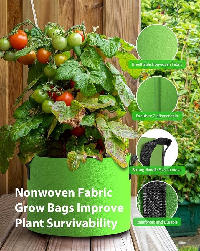 Grow Bags, Aeration Fabric Pots with Handles, Pot for Plants-3 of Pack(10 Gallon-Green)