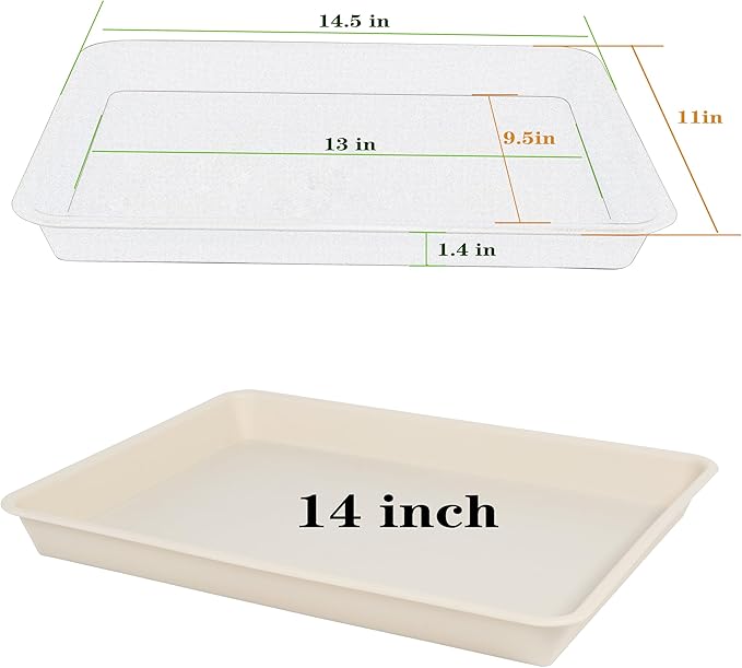 VUWEZ Rectangle Plant Tray, Plant Drip Tray, Plant Pot Saucers, Plant Germination Trays, Plant Saucers, 14.5'' x 11'' x 1.5'' (4 pack), Beige