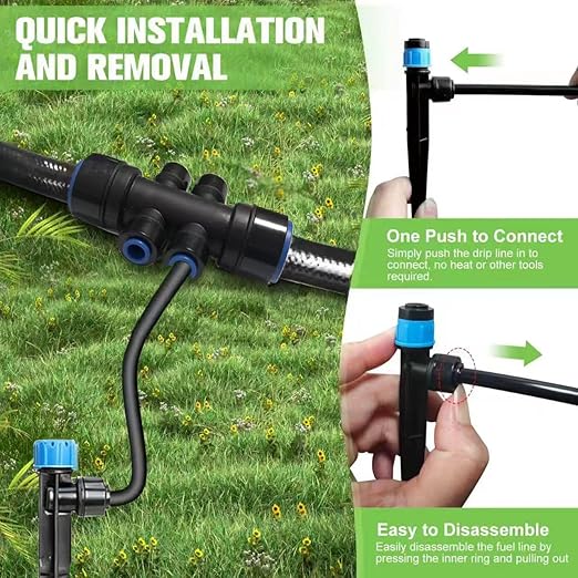 Drip Irrigation Kit, Quick Connect Garden Watering System for Lawn, Raised Bed, Greenhouse, Automatic Sprinkler Parts with 16FT 1/2" Main Pipe + 79FT 1/4" Tubing