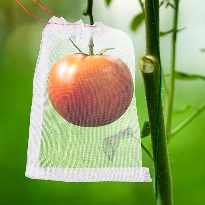 Fruit Protect Bags, 50pcs 4x6 in Garden Netting Bags with Drawstring Against Fruits Flies Bugs Birds Insects, Fruit Tree Bags for Protecting Apple Tomato Peach Figs Guavas Citrus