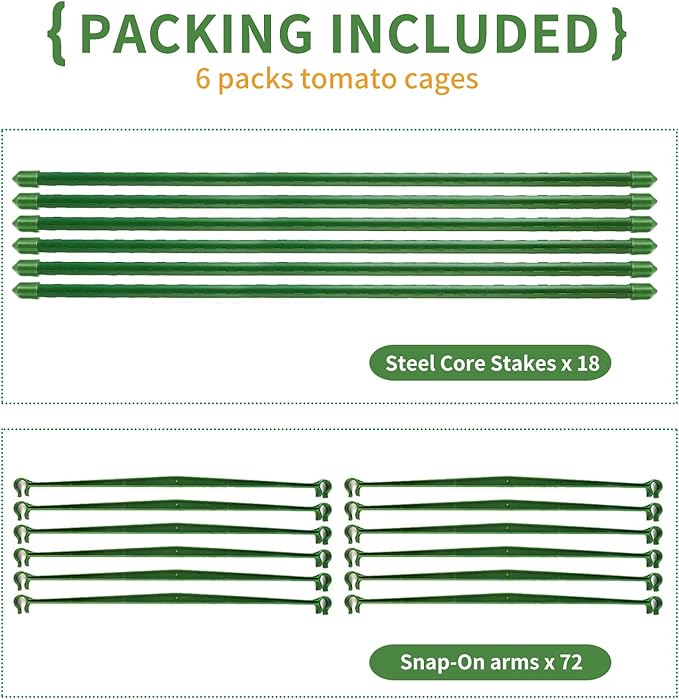 G-LEAF 6 Pack 5ft Tomato Cage for Garden Plant Support, Garden Stakes Tomato Cage, Tomato Cages Plant Stakes for Climbing Plants