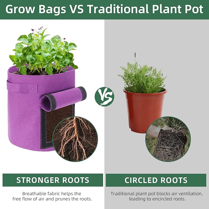 6 Pack 7 Gallon Potato Grow Bags With Flap and Handle, Garden Planting Bag, Nonwoven Fabric Vegetables Growing Bags for Tomato Carrot Onion