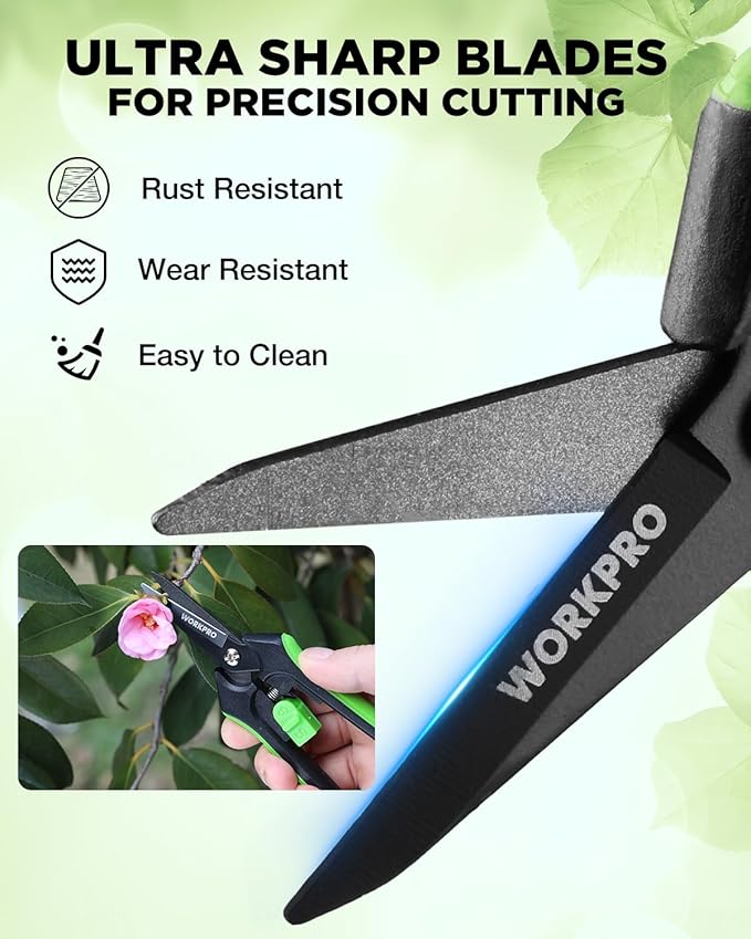 WORKPRO 6-Inch Pruning Shears 2-Pack, Sharp Gardening Scissors for Precise Cuts, High-Carbon Steel Plant shears with Safety Lock, Garden Clippers for Cutting Flowers, Trimming Plants, Picking Fruits