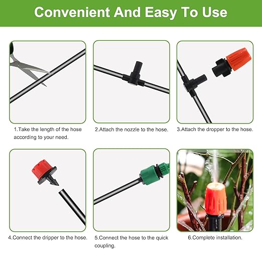 98FT Drip Irrigation System, Micro Garden Drip Irrigation System with 1/4 inch Tubing & Adjustable Misting Nozzle Sprinkler, Automatic Watering System for Greenhouse, Yard, Lawn, Plant