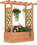 HAPPYGRILL Raised Garden Bed with Trellis, Wooden Elevated Planter Box w/Hanging Roof, Drainage Holes & Removable Bottom Panels for Climbing Vine Flower, Indoor Outdoor Wood Planter for Yard Patio