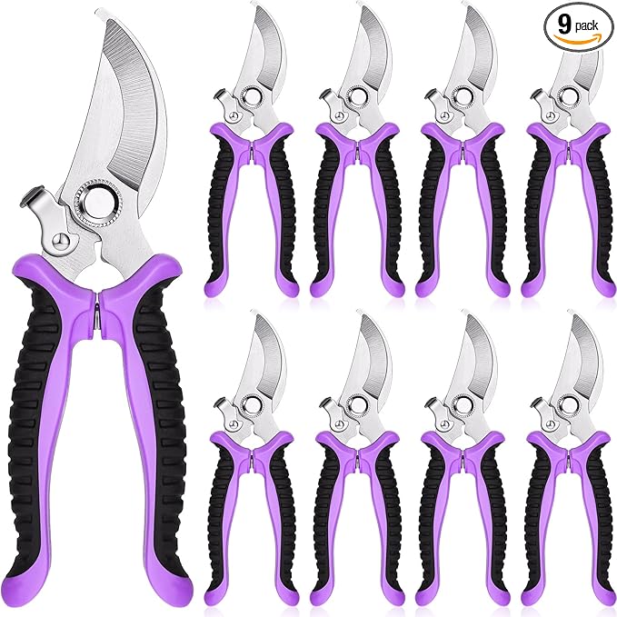 Lothee 9 Pcs Garden Shears Pruning Garden Clippers Bulk Bypass Pruner Heavy Duty for Gardening Hedge Plant Cutting Flower Scissors for Tree Trimming Bonsai Cutting Fruits Picking(Purple)