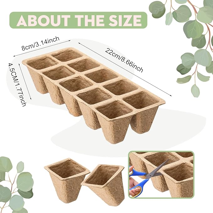meekoo 1200 Cells Peat Pots Seed Starter Tray for Seedlings Bulk 10 Pack Biodegradable Plant Starter Pots Garden Germination Trays Propagator Plant Grow Kit for Vegetables Flowers Herbs Seed Starting
