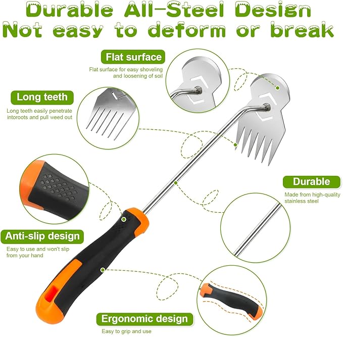 Garden Weed Tool,Portable Weeding Tool,Hand Weeder Tool,Adopt Anti Slip Handle,Conforms to Ergonomic Curves,Suitable for Vegetable Cultivation and Horticulture on Farms(Black Orange Handle)