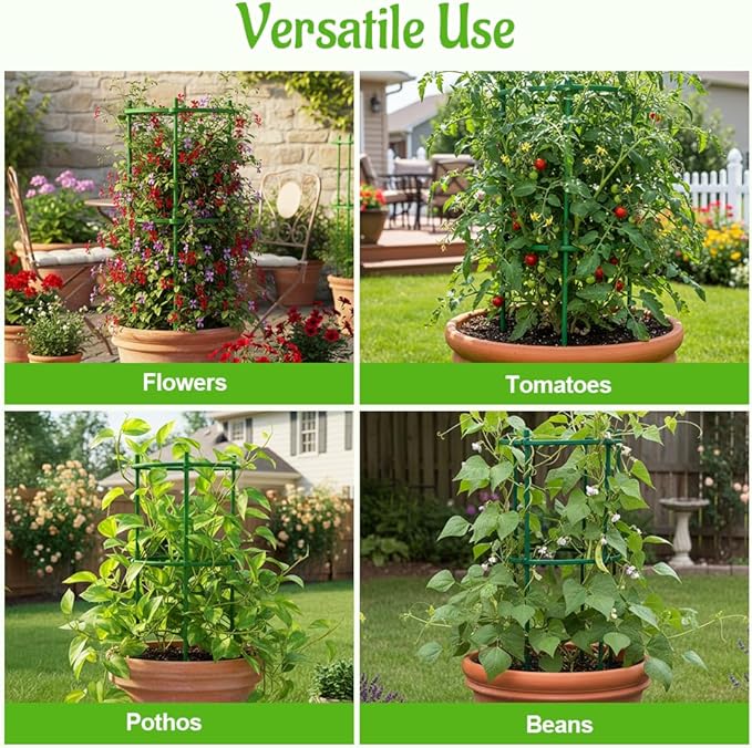 Plant Support Stakes, 2025 Upgraded Tomato Cages for Garden, Garden Flower Stakes, Round Plants Support for Indoor Outdoor Climbing Plants Vegetable Flower Pot (12, Green)