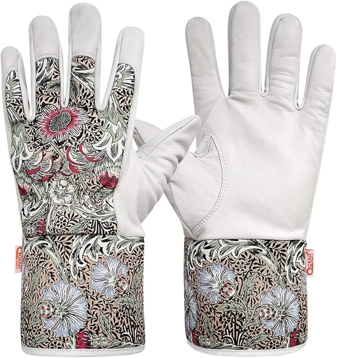 Lady Gardening Work Gloves, Premium Goat Leather Palm, Plants Thorn Resistance, Wrist and Lower Arm Protection,Women Medium Size
