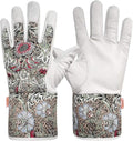 Lady Gardening Work Gloves, Premium Goat Leather Palm, Plants Thorn Resistance, Wrist and Lower Arm Protection,Women Medium Size