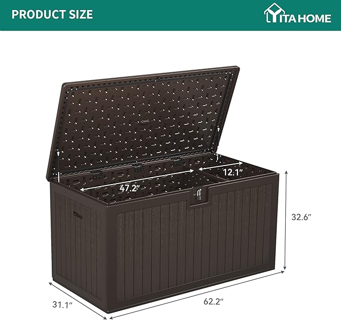YITAHOME 230 Gallon Large Deck Box with Divider & Side Handles, Outdoor Double-Wall Storage for Patio Furniture Cushions, Garden Pool Accessories, Waterproof & Lockable