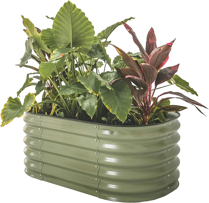 17" Tall Kids First Garden Bed 24" x 42" Raised Planter Box Outdoor Metal Galvanized Gardening Bed for Vegetables Herb & Flower, Olive Green