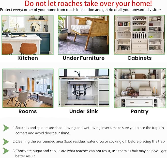 Cockroach Traps,Roach Traps,Cockroach Bait,Roach Motel,Child & Pet Friendly (10 Pack)