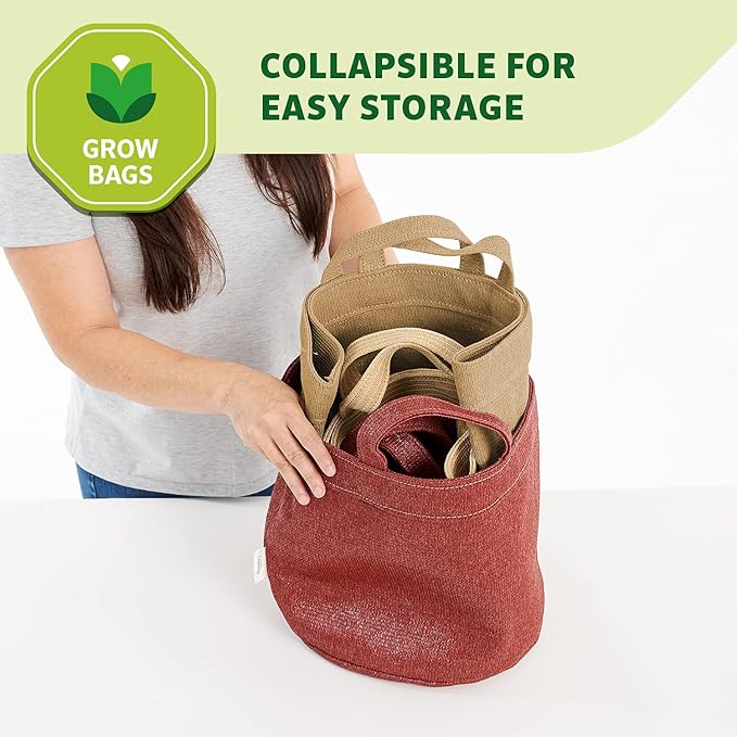 Coolaroo 4-Pack 5 Gallon Heavy Duty Plant/Vegetable/Herb/Fruit Breathable Fabric Grow Planter Pot Bags with Handles, Brick