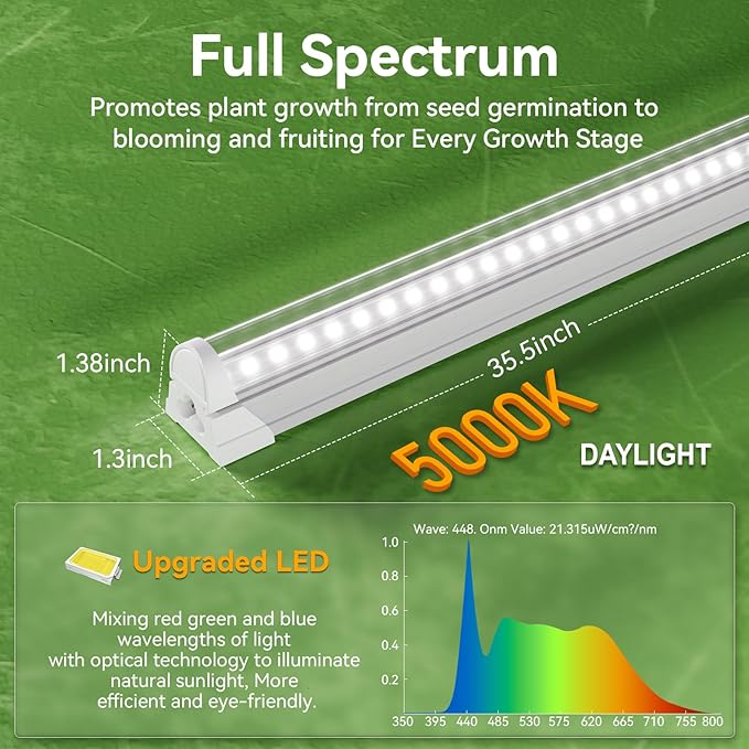 3FT Grow Lights for Indoor Plants,T8 5000K Full Spectrum Plant Light,192W(6 x 32W), LED Grow Light Strips with Timer, Aluminum Reflector, Linkable,Plant Growing Lamp Fixture for Greenhouse Indoor 6pcs
