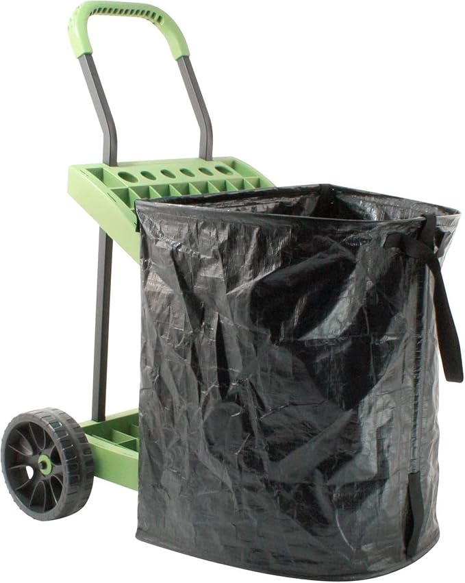 Rolling Tool Toter with Leaf Toter and Load Toter Lift Plate | Lawn Care Cart with Leaf Collection Bag | Mobile Yard Raking Project Organizer Caddy | Made in USA by Vertex | Model EX640