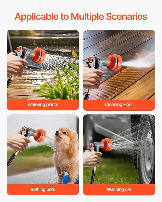 VEVOR Retractable Garden Hose Reel, 1/2 Inch x 65 ft Wall Mounted, Heavy Duty Garden Hose Reel with 9 Patterns Nozzle, Any Length Lock, Upgraded Slow Return System and 180°Swivel Bracket