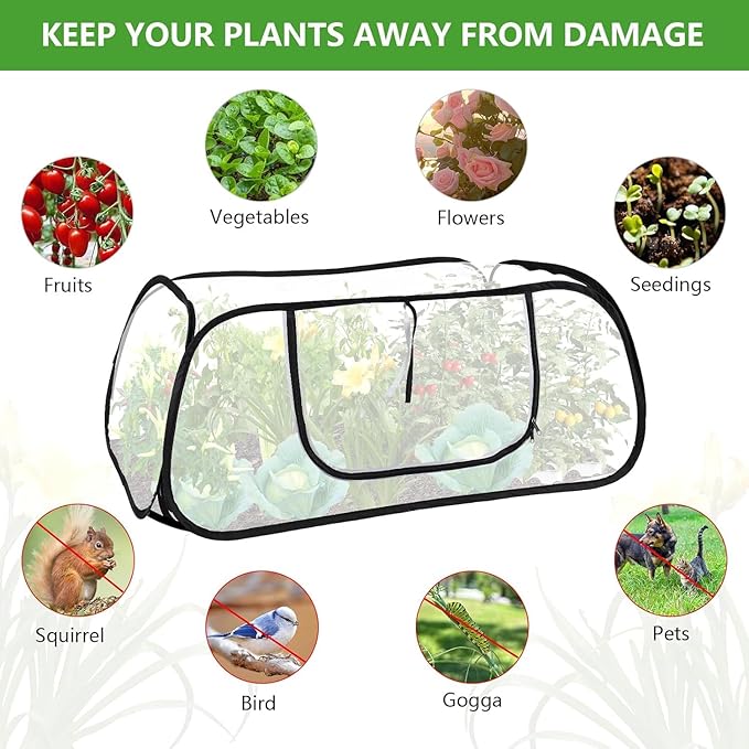 2 Pcs Pop Up Garden Mesh Plant Cover for Raised Beds, 47x20x16 Inch Outdoor Mesh Enclosure with Side Window & 4 Ground Stakes, Protects Fruits, Vegetables, Seedlings & Herbs (2 Pcs (47x20x16 Inch))