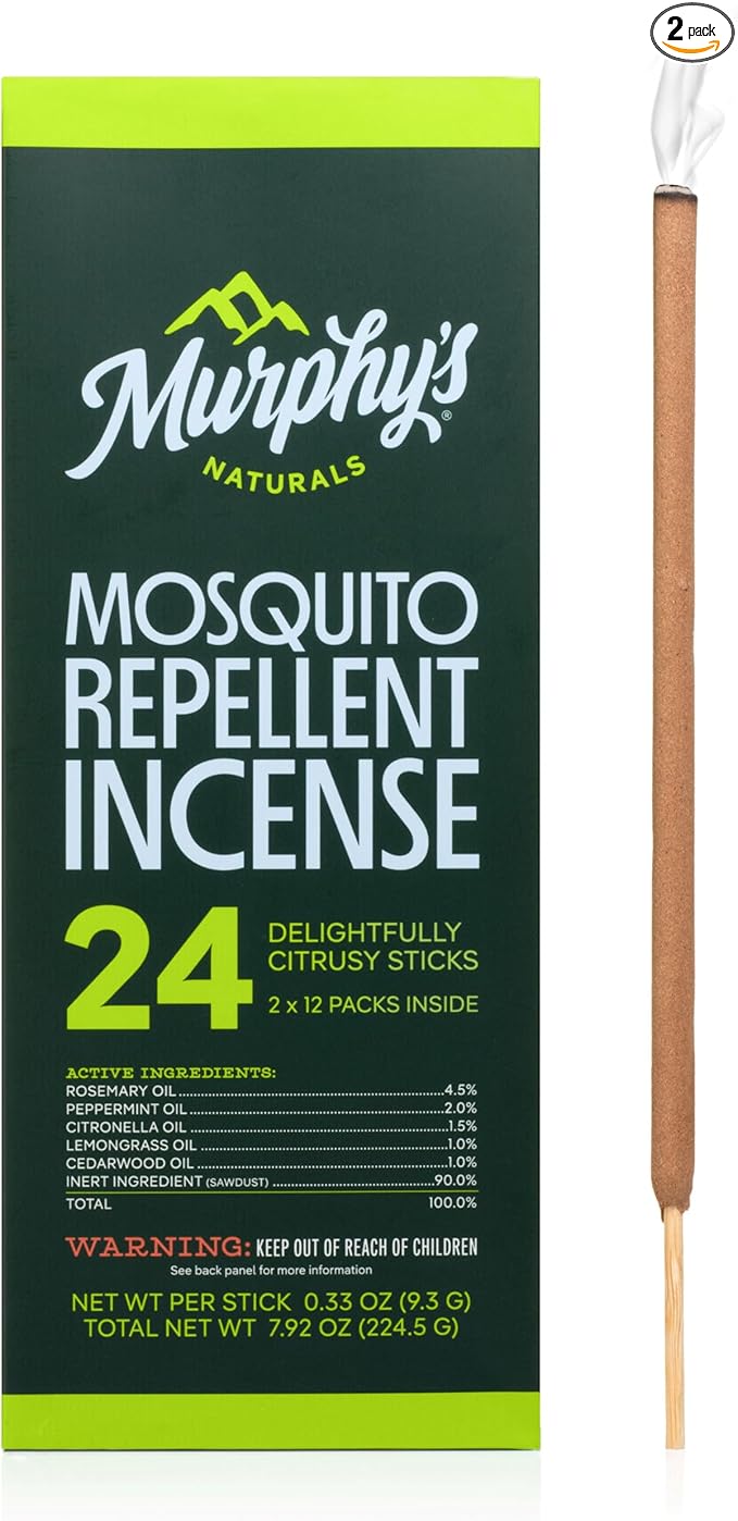 Murphy’s Naturals Mosquito Repellent Incense Sticks, 24 Count, Insect Repellent with Citronella for Outdoor Yard, 2.5+ Hours per Stick