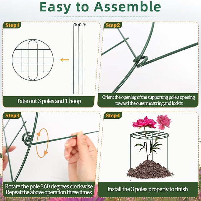 NNG 6 Pack Peony Cages and Supports 12 x 16 Inch Grow Through Plant Supports for Outdoor Plants,Plant Brace Flower Support Rings Hoops for Vegetables,Rose,Tomato,Orchids