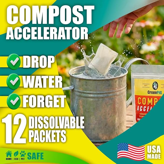 GREEN PIG Compost Accelerator Converts Yard Waste to Fertile Humus in 30 Days and Helps Control Odors Associated with Compost Piles, 1 Bag (12 Dissolvable Packets)