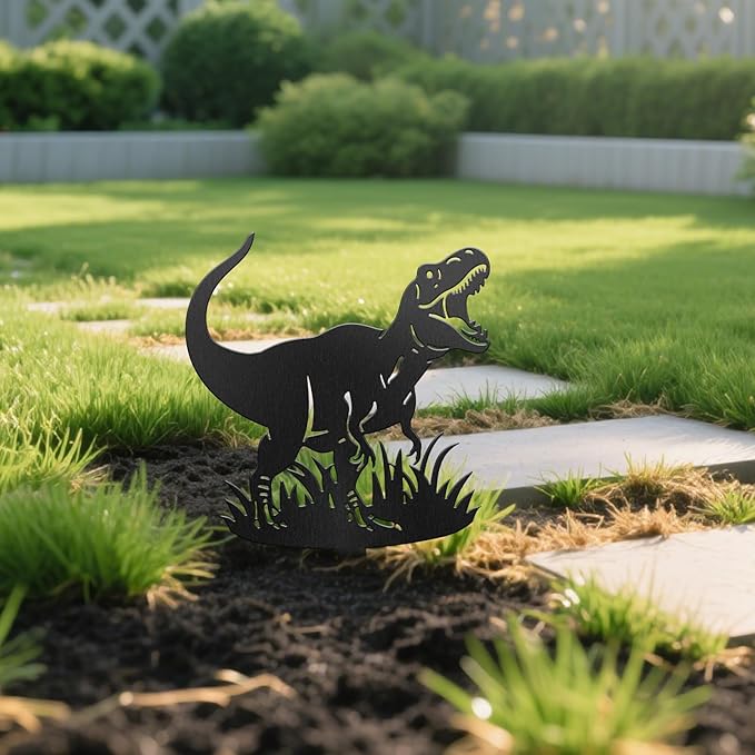 CUTHOLLOW Metal Plant Marker Stake Dinosaur for Outdoor Indoor, Waterproof 11.8 inch Cute Garden Plant Labels Sign Tag for Herb, Farmhouse Greenhouse Decor - Funny Gardening Gifts