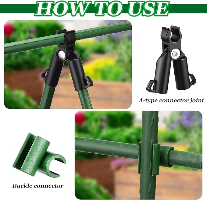 Adjustable Plant Trellis Connector Clip Plastic Connector Stakes Garden Plastic A-Type Connecting Joint Buckle Clip for Gardening Metal Steel Plant Supports(75 Pieces,11 mm)