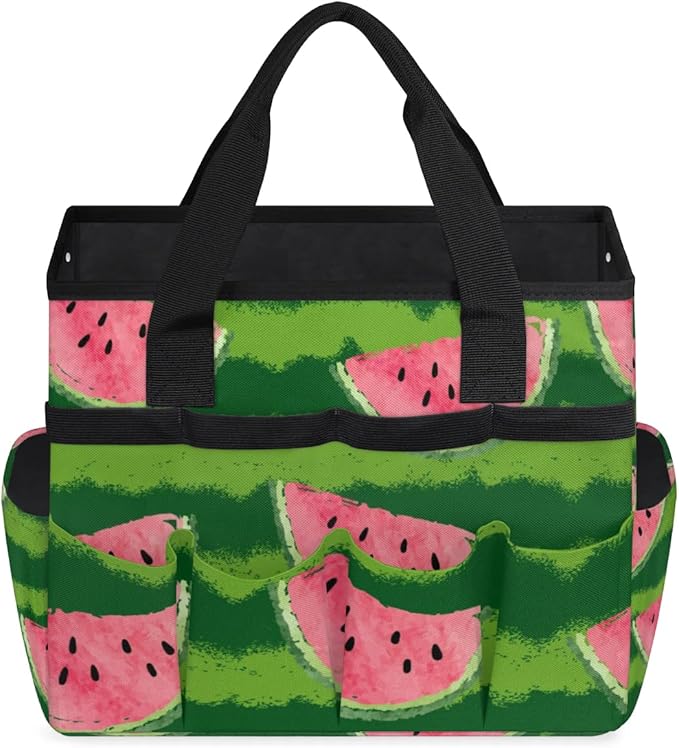 Garden Tool Bag Organizer Garden Tote Bag with Pockets Cute Watermelon Watercolor Tool Storage Organizer Gardening Tool Kit Holder 13" x 6.8" x 2.8"