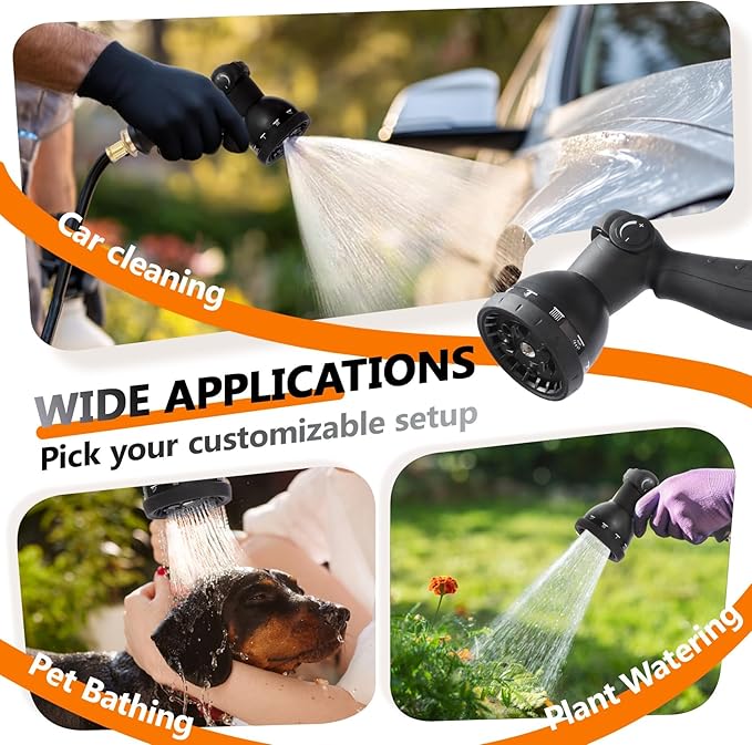 wikiwiki Retractable Garden Hose Reel 5/8 in x 100 ft, Heavy Duty Wall Mounted Hose Reel with 10- Function Sprayer Nozzle, Automatic Slow Return System/180°Swivel Bracket/UV Resistant (Black)