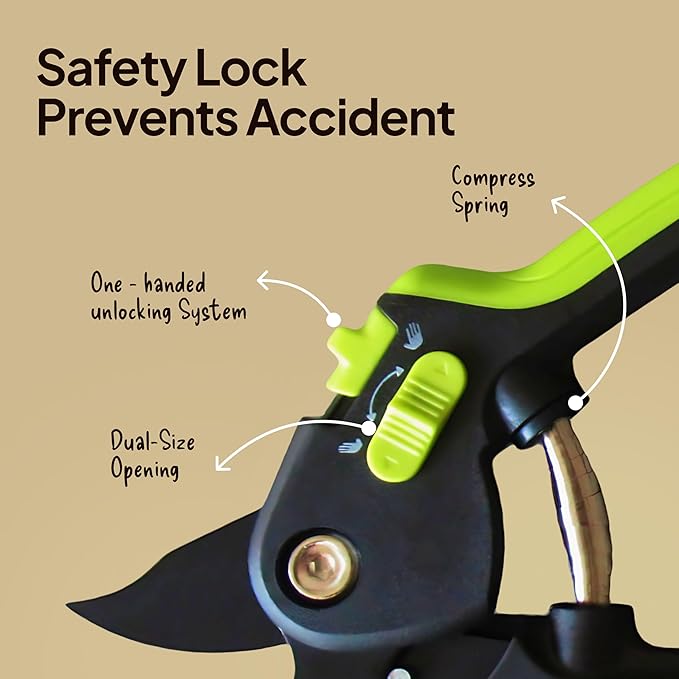 Lime Bypass Pruning Shears & Clippers - Cuts 3x Easier, Ideal for Seniors