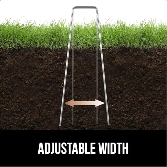 GORILLA GRIP 50 Pack Strong Galvanized Steel Landscape Staples, Rust-Resistant Sharp Tips, Plant and Garden Stakes, Adjustable Ground Yard Anchors, Outdoor Metal Landscaping Pins for Lawn, 6 Inch