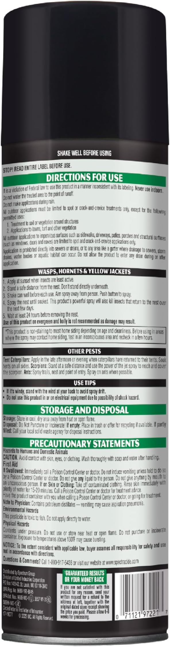 Spectracide Wasp & Hornet Killer Aerosol Kills Wasps, Hornets And Yellow Jackets On Contact & Eliminates The Nest, 12 Pack