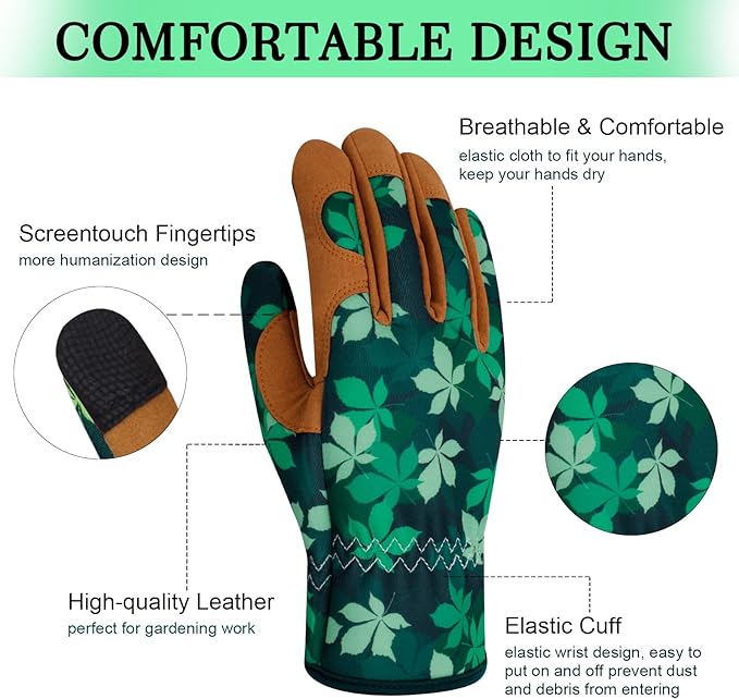 Leather Gardening Gloves for Women Thorn Proof Garden Gloves Touch Screen Working Gloves Gifts,M