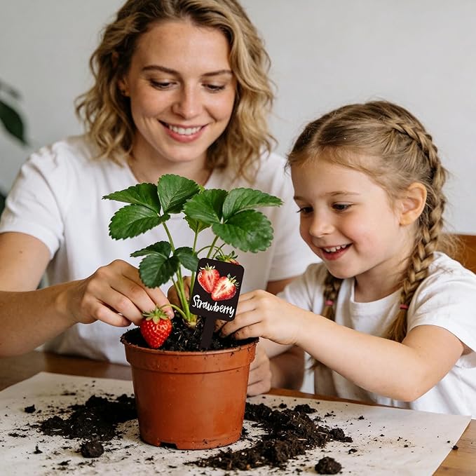 Whaline 20Pcs Watercolor Vegetable Fruit Plant Label Signs 20 Styles Garden Markers Waterproof Black Acrylic Plant Stake Tags with Names for Nursery Indoor Outdoor Garden Decor