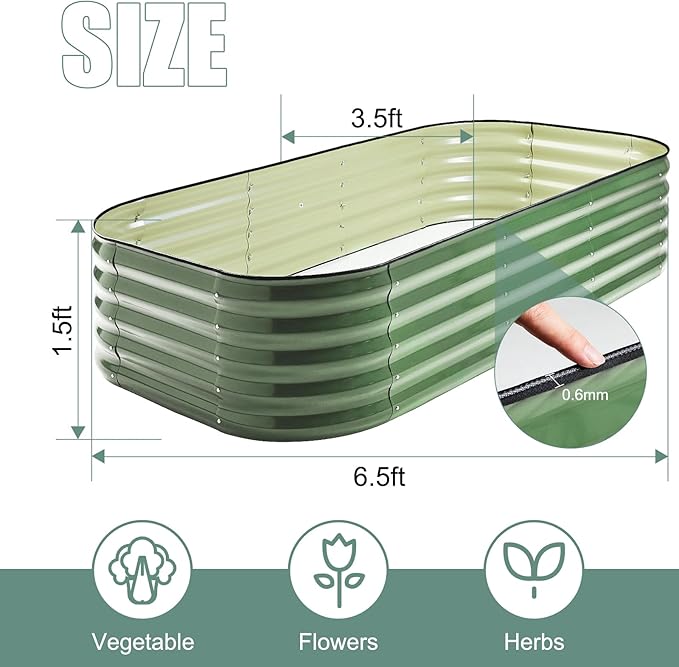 2-Pack Galvanized Steel Raised Garden Beds 8x2ft Oval - 17" Tall 9-in-1 Modular Planter Boxes for Vegetables/Flowers, Rust-Proof Metal Outdoor Planters with Rubber Edging (Green, Set of 2)