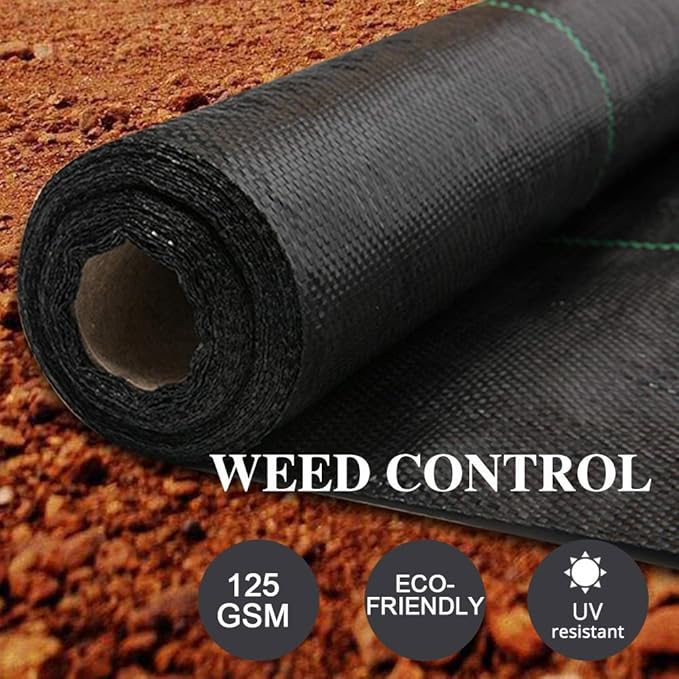 Goasis Lawn Weed Barrier Control Fabric Ground Cover Membrane Garden Landscape Driveway Weed Block Nonwoven Heavy Duty 125gsm Black,5FT x 300FT