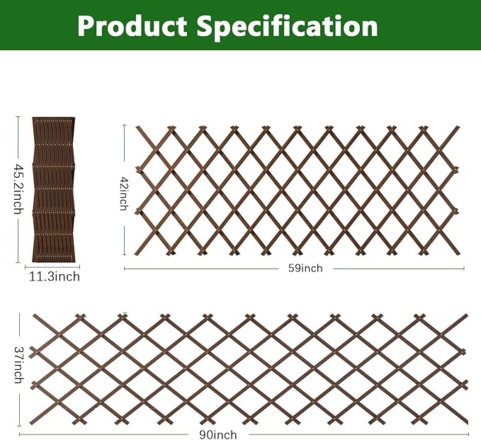Expandable Garden Trellis, 37" x 90" Trellis for Climbing Plants Outdoor, Wooden Lattice Fence Wall Panel Lattice Panels for Outside, for Climbing Plants Vine Ivy Rose Cucumbers