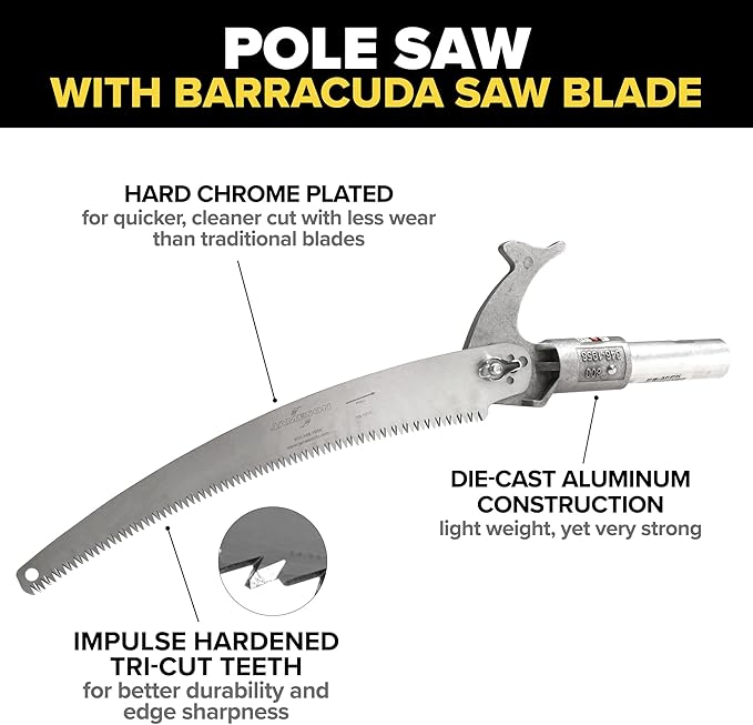 Jameson PS-3FPS1 Tri-Cut Pole Saw Head Kit, 13-Inch Barracuda Blade, Converts Extension Poles for Precise Tree Trimming and Pruning