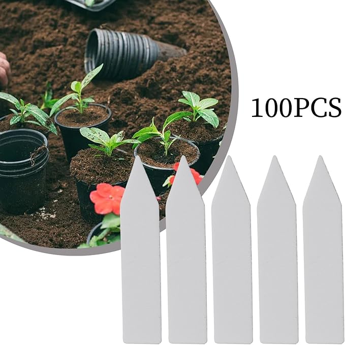 Plastic Plant Labels for Gardening, 100-Pack White Garden Plant Tags with Matte Finish, 5 cm x 1 cm, Reusable & Rust-Resistant
