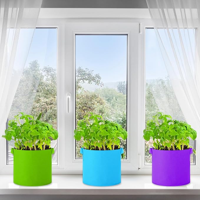 24 Pcs Multicolor Plant Grow Bags Large Grow Bags Fabric Planter Thickened Non Woven Fabric Pots with Handles for Indoor Outdoor Garden Planting Seeds Flower, 6 Colors (3 Gallon)