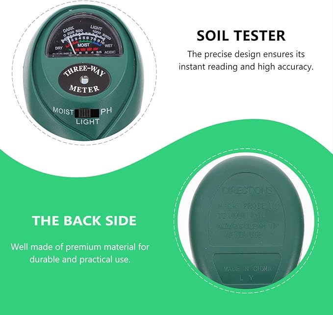 TEHAUX Soil Tester Soil Moisture Ph Light Checker Gardening Tool for Fruits Flowers Vegetables Shrubs No Batteries Required