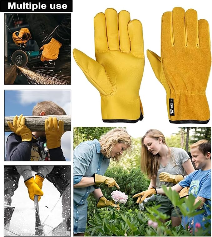 Leather Working Gloves Work Gardening Gloves Thorn Proof Garden Building Heavy Duty Utility Gripper Men Women Breathable