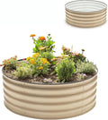 Epic Gardening 5-in-1 Modular Galvanized Raised Garden Bed Kit, 15" Tall Metal Planter Box, Durable Aluzinc Steel Raised Garden Bed Outdoor for Vegetables, Herbs, Flowers & Fruits - Round - Light Clay