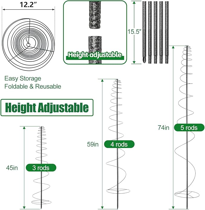 74in Tall Spiral Frame Trellis for Climbing Plants Outdoor, Heavy Duty Metal Garden Plant Tower, Rustproof Support for Pole Bean Cucumber Sweet Peas Clematis Vines, Anti-Tip Pot Indoor Decor, 1 Pack