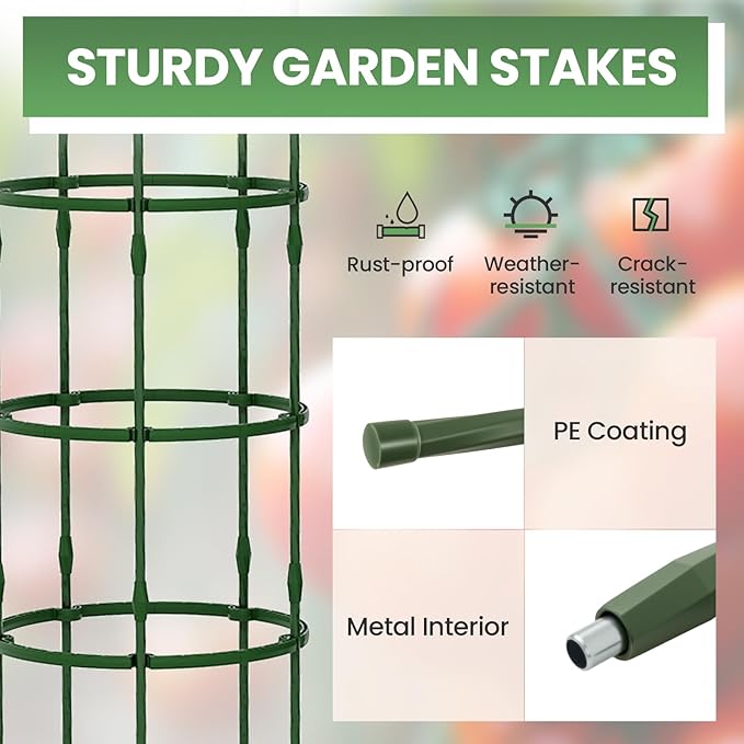 Giantex 3-Pack Tomato Cages, 60.5”Hx20” PE-Coated Metal Plant Cages & Supports w/Adjustable Height, 2-in-1 Round Trellis for Climbing Flower Vegetable Fruit, Potted Plant