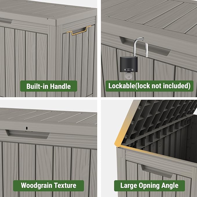 Outdoor Storage Box Deck Box, 50 Gallon Waterproof Deck Boxes, Package Delivery Boxes for Outside, Resin, Lockable Patio Storage Bins for Garden Tool, Cushion, Pool, Porch, Weatherproof & UV-Resistant