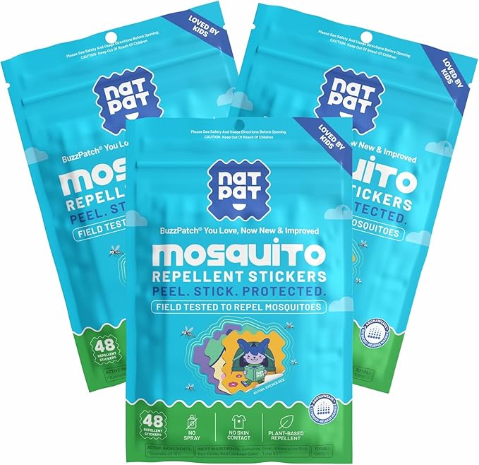 NATPAT Buzz Patch Mosquito Patch Stickers for Kids (3 pack, 180 stickers) - The Original All Natural Citronella Essential Oil Insect Patch, Plant Based Ingredients, Non-Toxic, DEET Free, for Toddlers,